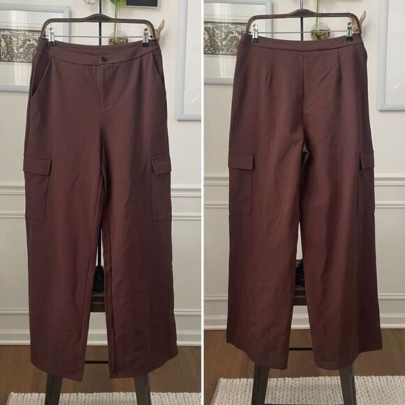 NWT OGL Move Brown Wide Leg Cargo Pants $65 L - Picture 1 of 8